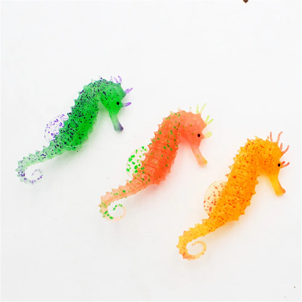 1~10PCS Luminous Seahorse Aquarium Ornament Glow In Dark Landscaping Silicone Sea Horse Glowing Fish Tank Decoration Hippocampus