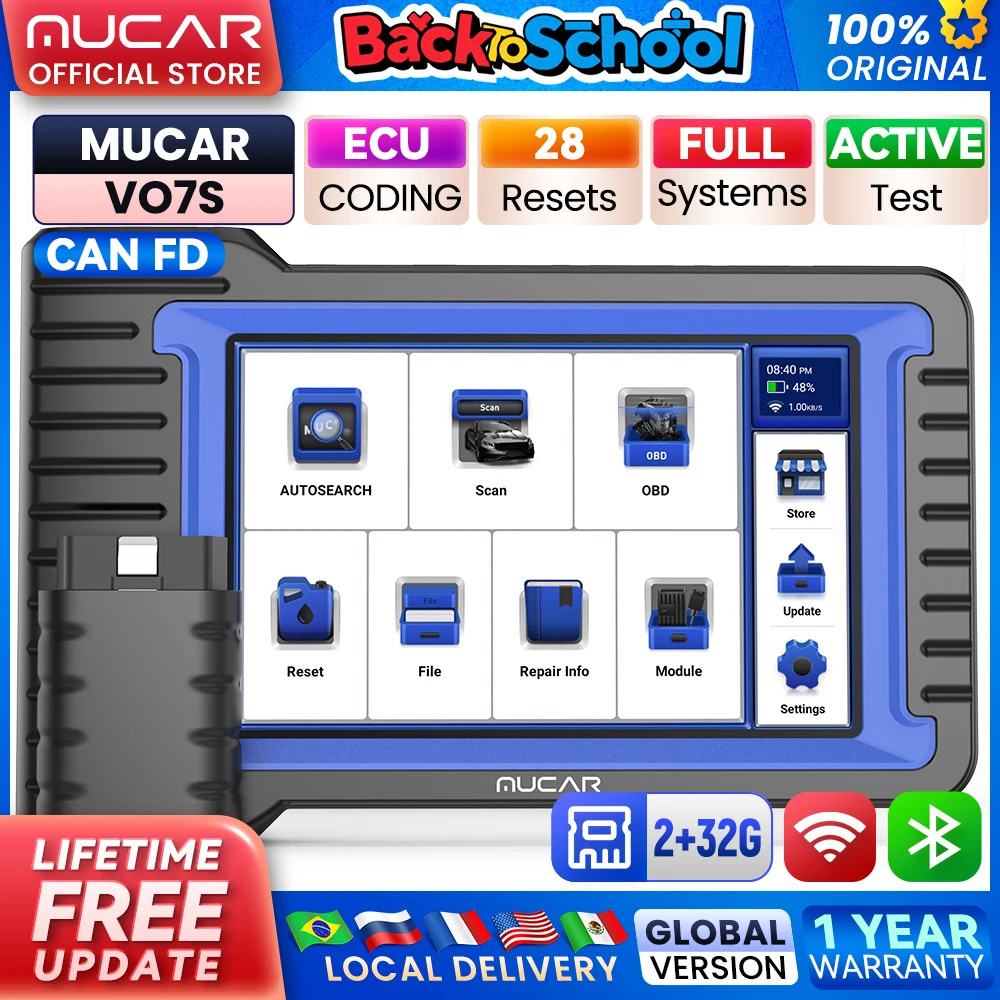 Auto Car Diagnostic Tools MUCAR VO7S CANFD Professional Scan Tool Bi-Directional Control ECU Coding Full System OBD2 Scanner