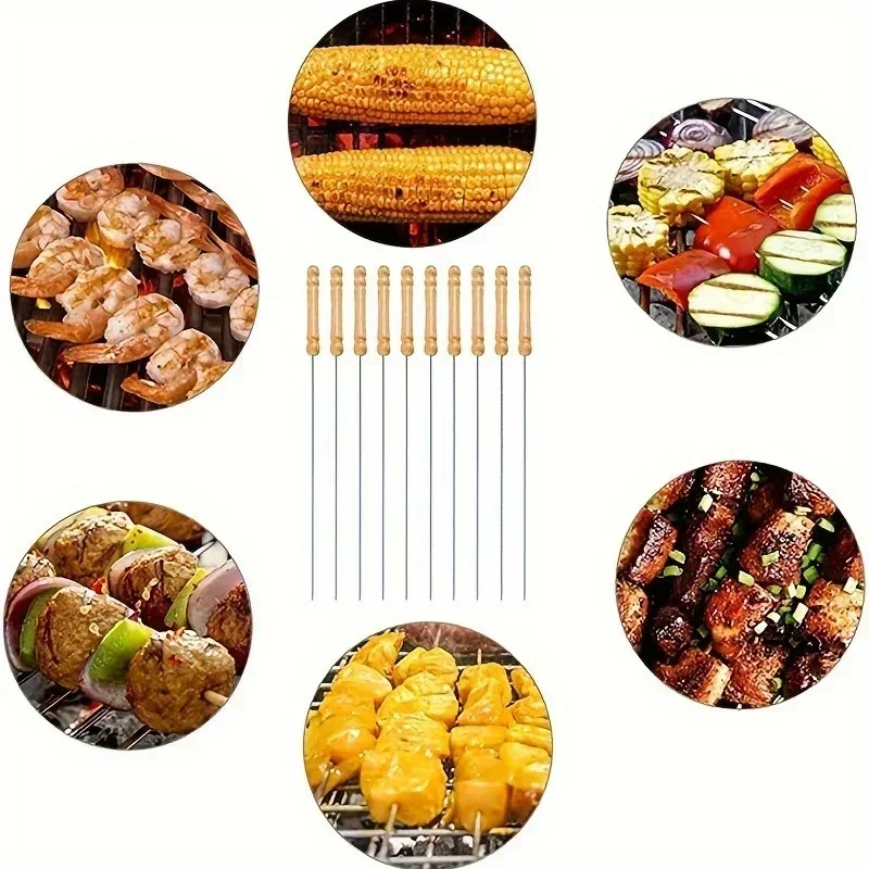 Stainless Steel Barbecue Skewer 10Pcs Reusable BBQ Skewers For Outdoor Camping Picnic Cooking Tools BBQ Supplies barbecue skewers,bbq grilling accessories
