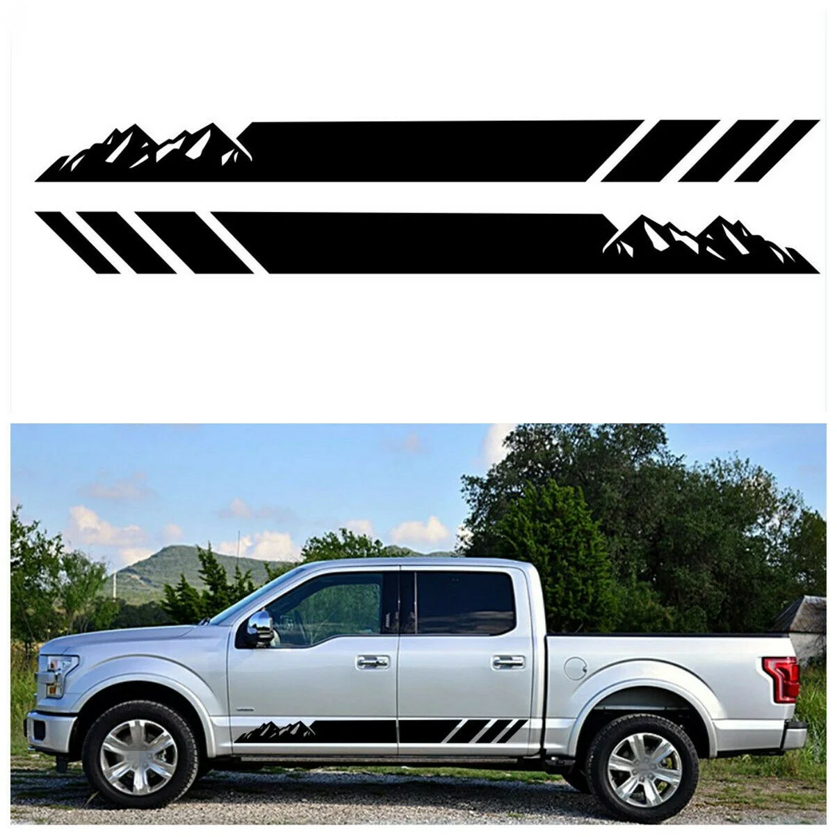 

For Sport Car Door Side Stripe Mountains Graphics PVC Decal Sticker 2Pcs Waterproof
