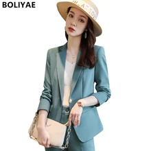 Boliyae Conjunto de Blazer y pantalones para mujer, chaqueta Formal de Color sólido, para oficina, Primavera, Otoño e Invierno