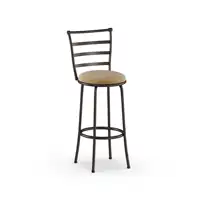 3-Pack Indoor Adjustable 24" or 29" Bronze Ladder Back Swivel Barstool, Tan Microfiber Seat 2