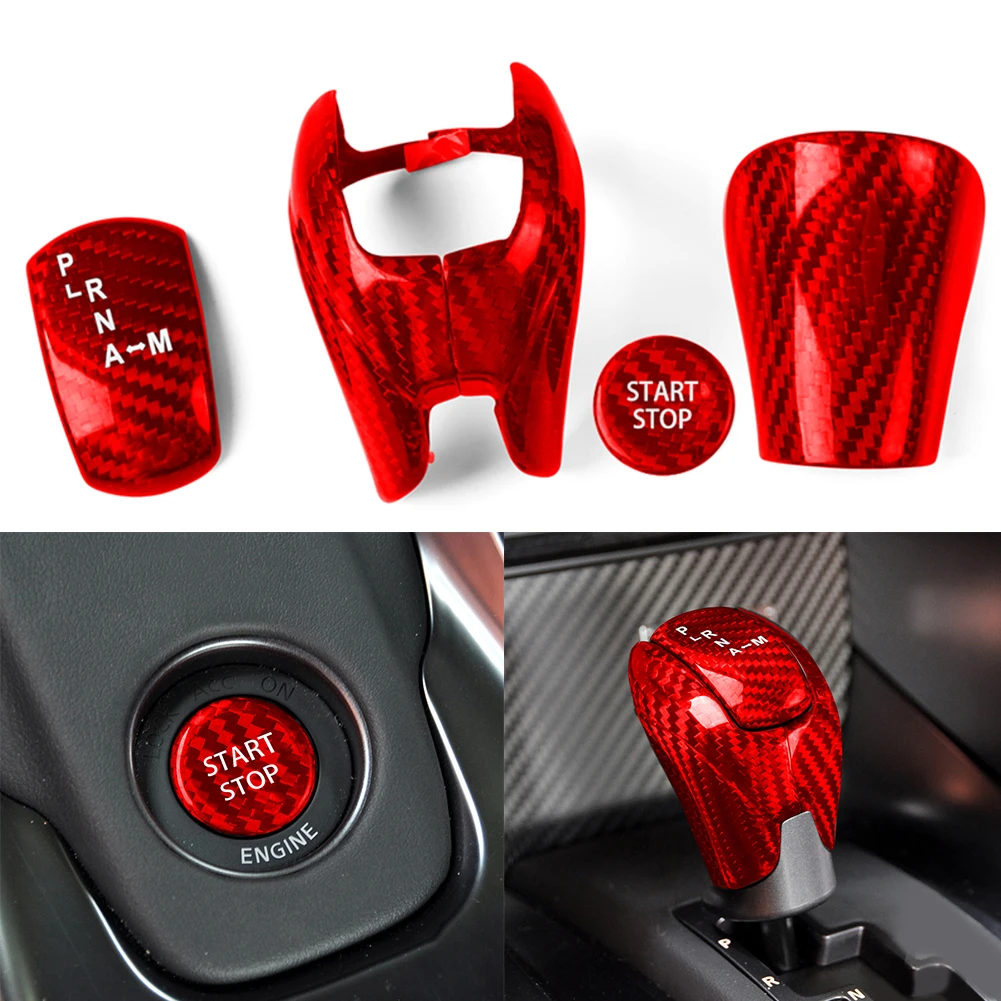 

Red Carbon Fiber Gear Shift Knob Engine Button Cover Fits For NISSAN GTR R35 2008-16 Car Automobiles Interior Accessories