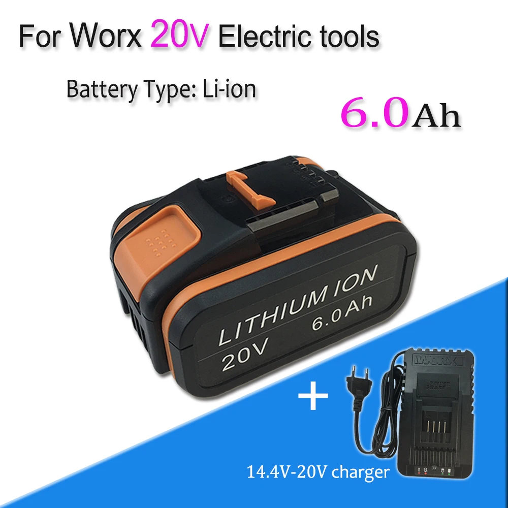 

20V 6000mAh Rechargeable Li-ion Battery For Worx WA3551 WA3551.1 WA3553 WA3641 WX373 WX390 Electric Tool With charger