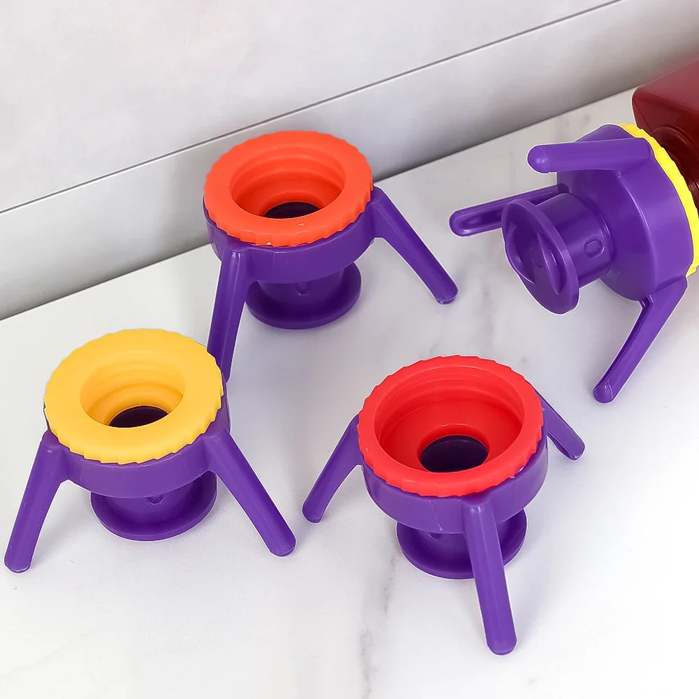 3Pcs/set Squeeze Bottle Cap Upside Down Tripod Bottle Caps No Waste Leak Prevention Cover Kitchen Bathroom Storage Rack Holder 4