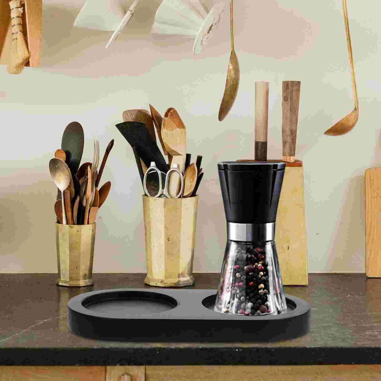 Pepper Mill Tray Pepper Shaker Stand Tray Tea Tray Wood Kitchen Storage Holder Home Decoration Crafts Mill Tray 3
