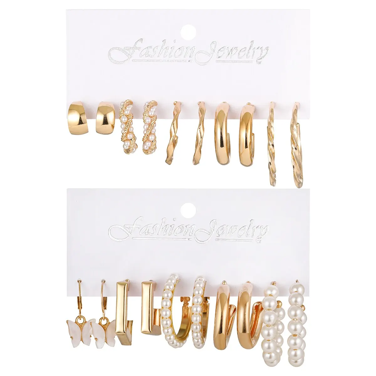 S6c52a230ae5841d5a1e69110a2630d4d9 10 Pairs of Women's Earrings set new Creative Type C Pearl Geometry Personality Fashion Temperament Earrings Mallzona