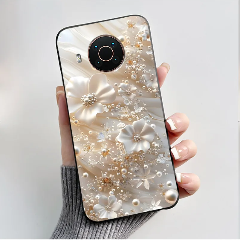 Floral Cartoon Design Soft Silicone Black Phone Case