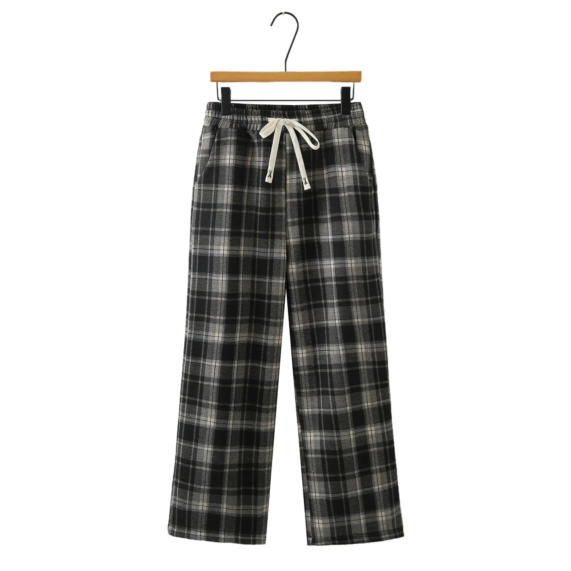 XXXXL Fashion Plus Size Women's Straight Leg Pants 2025 Winter New Classic Tweed Plaid Casual Fleece Woolen Trousers 8599