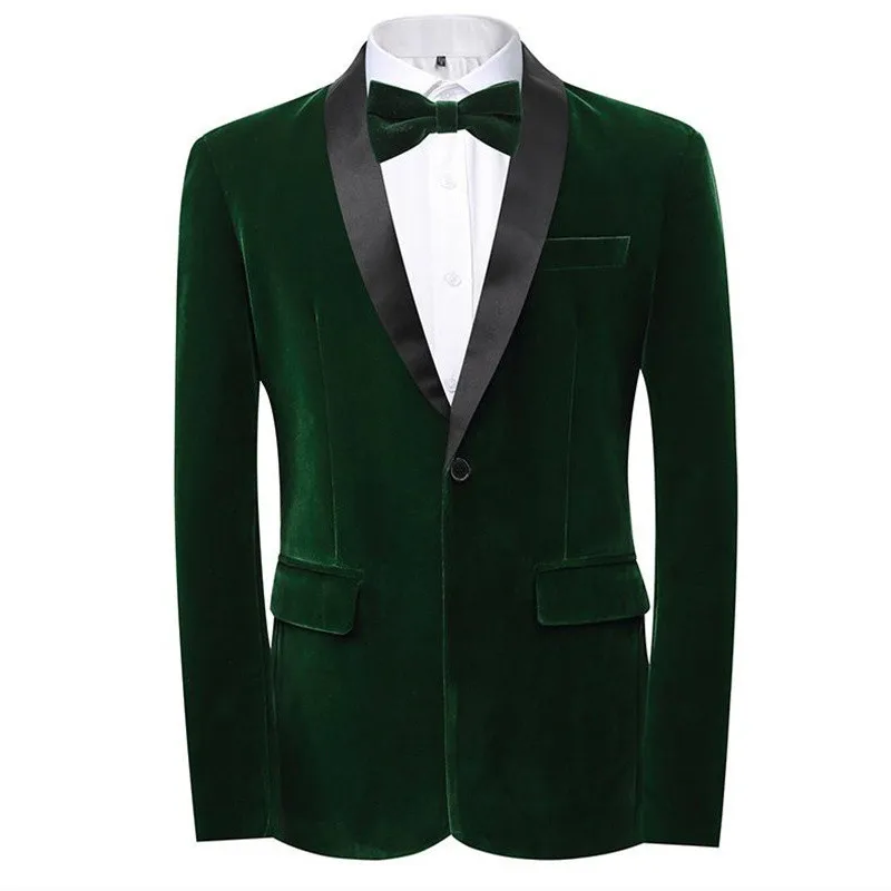 Mens Blazer High-grade Men Luxury Gold Velvet Suit One Button Slim Fit Jacket Blue / Red / Green New Homme Wedding Prom Party Dress Blazer