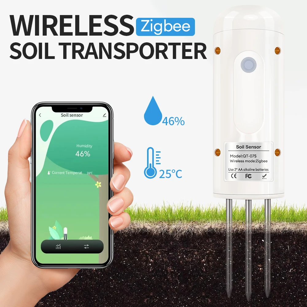 

Tuya Zigbee Wireless Soil Moisture Meter Bluetooth Temperature Humidity Tester APP Real Time Monitor IP67 Stainless Steel Probe