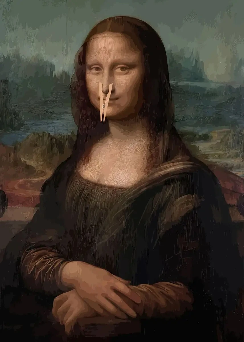 Humorous Mona Lisa with Pearls Bathroom Canvas Art Wall Decor