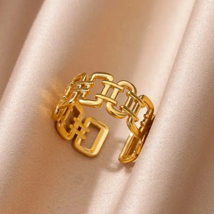 Hollow Stainless Steel Rectangle Rings For Women