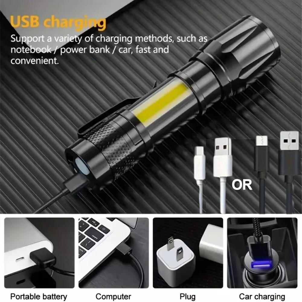 Mini LED Flashlight USB Rechargeable Zoomable Torch High Power Portable Spotlights Waterproof Long Range Outdoor Camping Lantern led flashlight camping lamp
