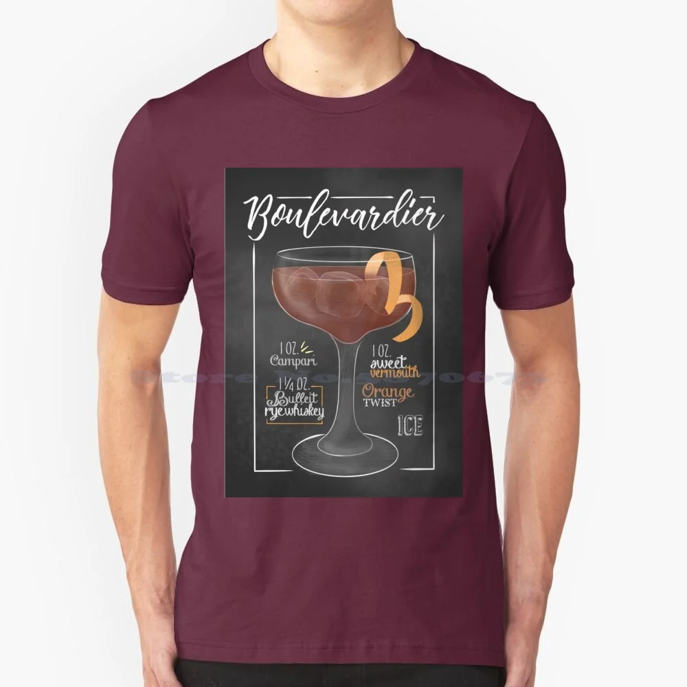 Boulevardier Blackboard T Shirt 100% Cotton Tee Boulevardier Blackboard Drinking Cocktail Bartender Campari Vermouth