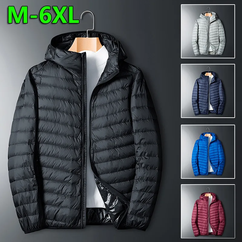 

Fashion MEN'S ULTRA LIGHT SHORT Coat HOODED Light Duck DOWN JACKET Packable Long-Sleeve Full-Zip Puffer Jacket Warm Clothes 6XL