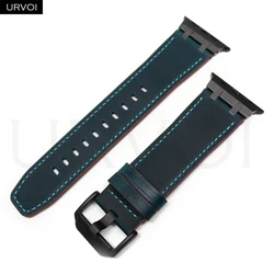 URVOI Vintage Leather Strap for Apple Watch - Durable Fine Design with AP Adapters, 49mm (Dark blue BLK)