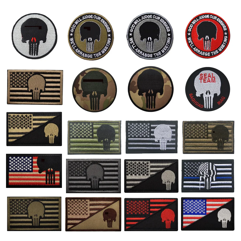 

Outdoor Bag Accessories Magic Badge Skull Embroidery Sticker Punisher Armband Backpack Patches for Clothing