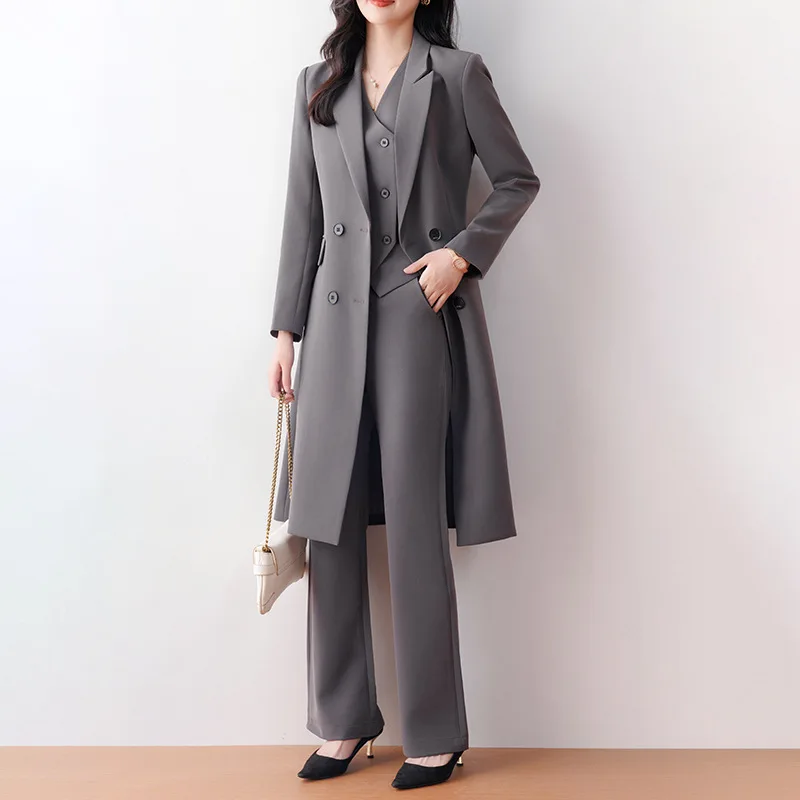 Tesco Senior Women's Suit Sets  Formal Ladies Long Blazer Temperament Business Suits Work Wear Office Uniform Pants Jacket Sets