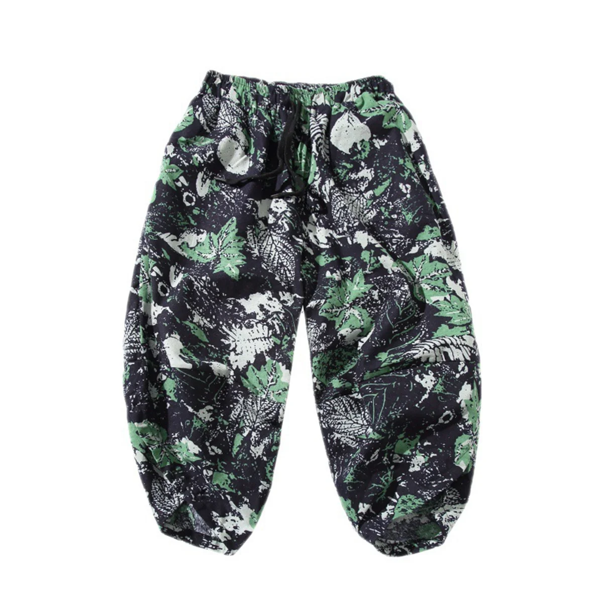 Harajuku Summer Loose Calf Length Casual Pants Men Wide Leg Cotton Linen Printing Baggy Pants Oversize Men's Trousers 5