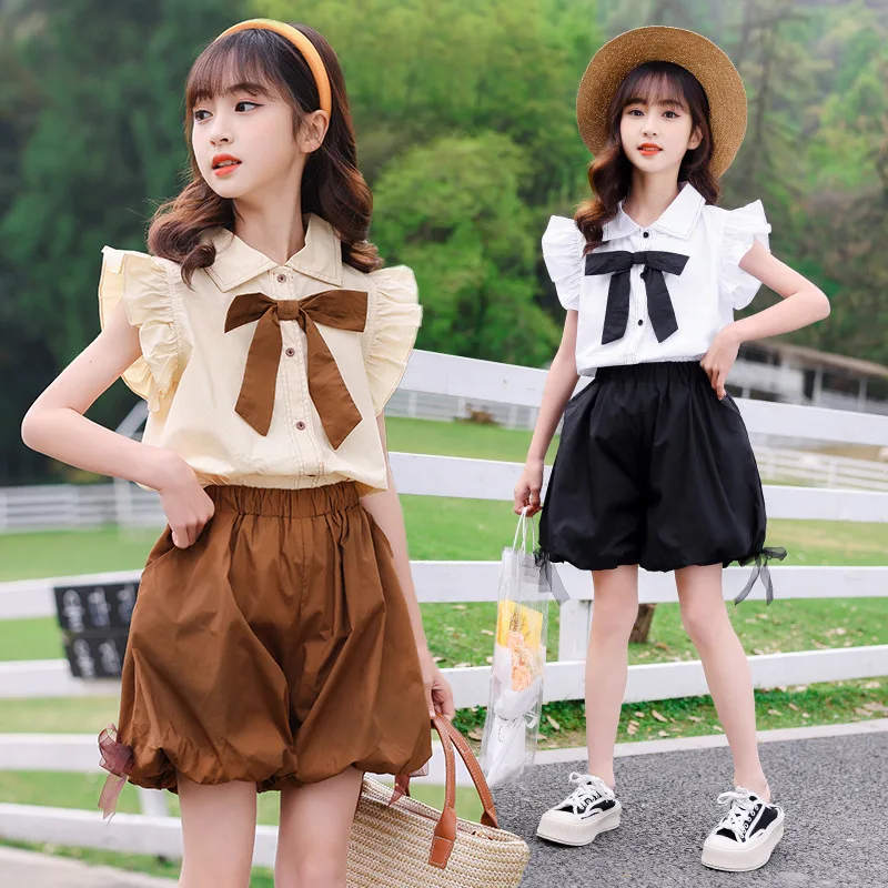 

New Summer Girls Clothes Ruffles Floral Shirt + Skirt Outfits Teenager Children's Costume Kids Girl Clothing Sets