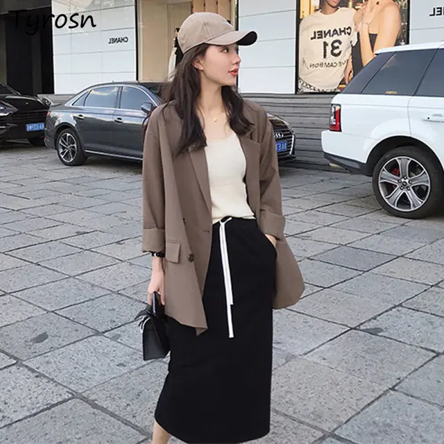Basic Blazers Women Retro Design Classic Loose Korean Style Casual Simple Pure Daily Streetwear Spring Temperament