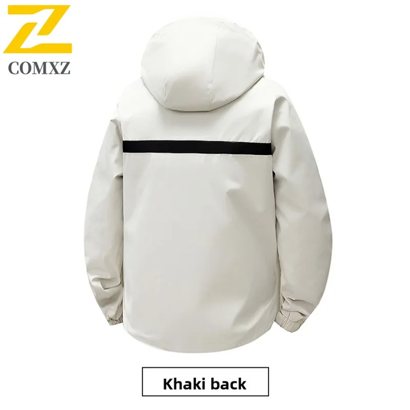 COMXZ Men Autumn Jacket Hooded Hiking Travel Light Motorcycle Coat Leisure Pure Color Design Journey Wind Resistant Clothing