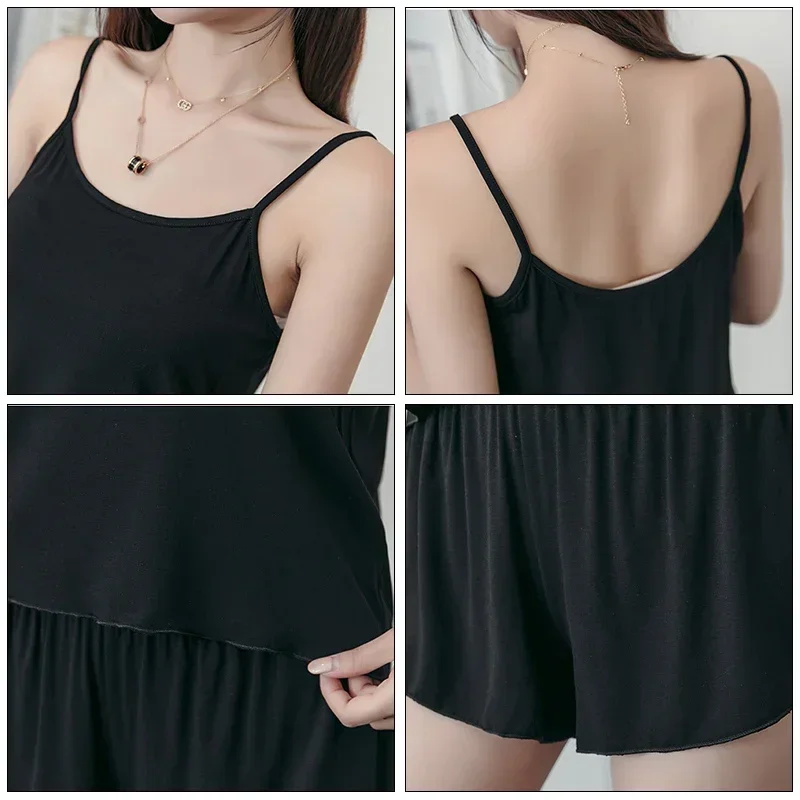 Woman Sleepwear Pajamas Shorts Cute Suspender Home Clothes Sleeveless Soft Nightwears Solid Pajama Set For Summer Tank Top Suits women pajamas set women pajama suit