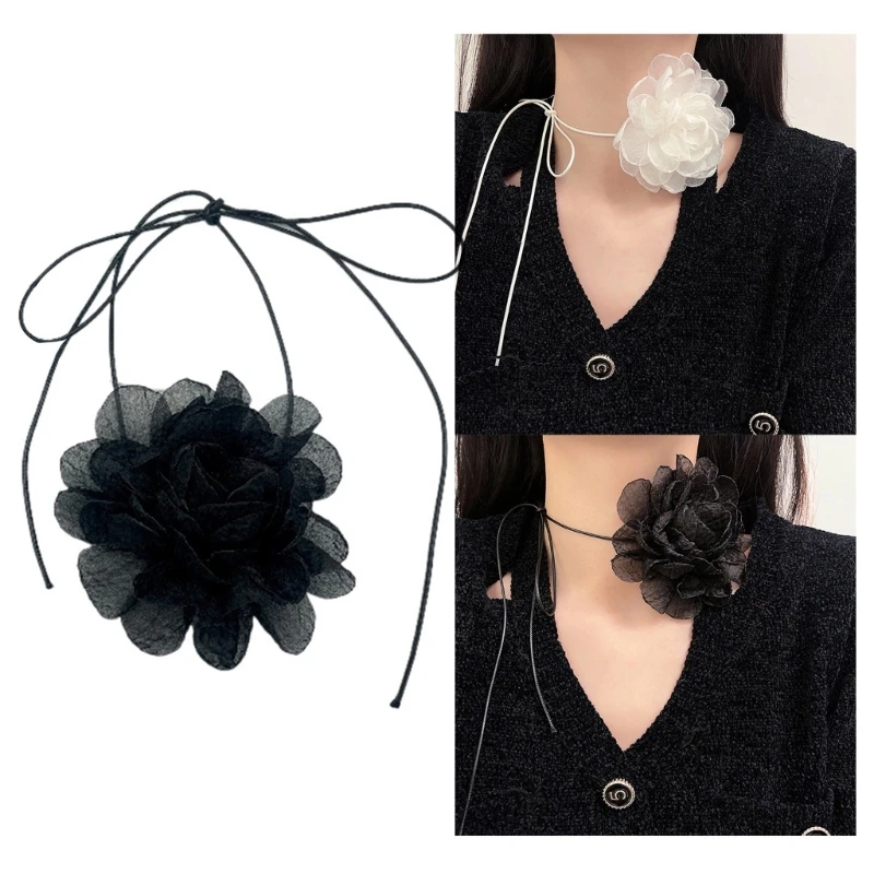 Gothic Vintage Lace Flower Choker Necklace for Women Harajuku Gothic Dark For Woman Sweet Collar Necklace Party Female Jewelry