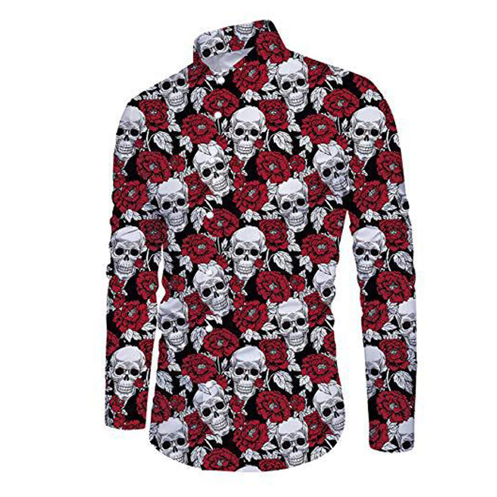 thumbnail image 1 of Camisas de manga larga de Halloween para hombre, camisa con estampado de cabeza de calabaza, camisa informal de calle para adultos, blusa con botones y estampado, traje de fiesta, 1 of 5