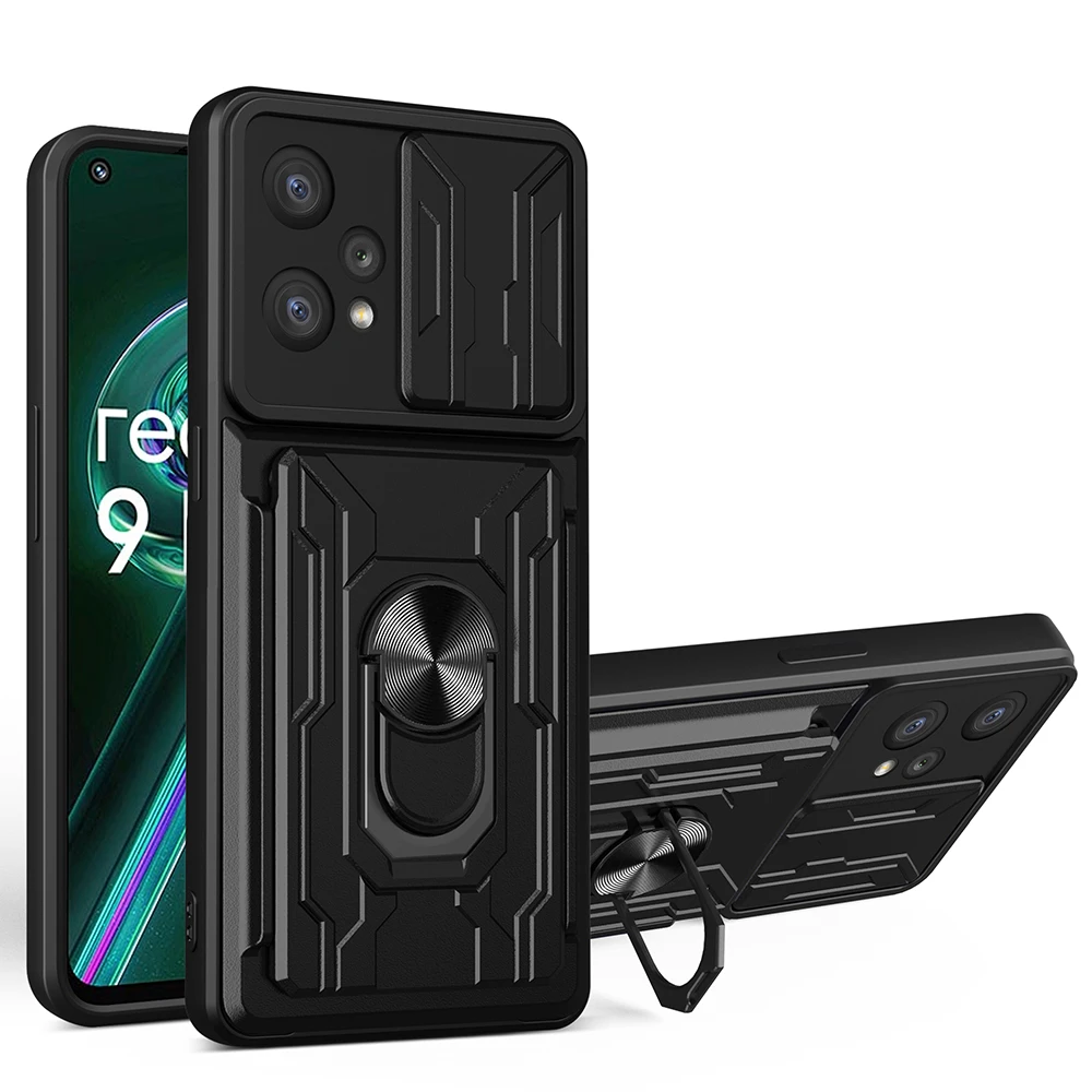 For Realme 9 Pro Plus Case Card Slot Holder Slide Camera Protection Back Cover Capa For Realme