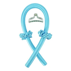 Silk Heatless Curling Set with Headband - Gentle Hair Styling Solution (Blue)