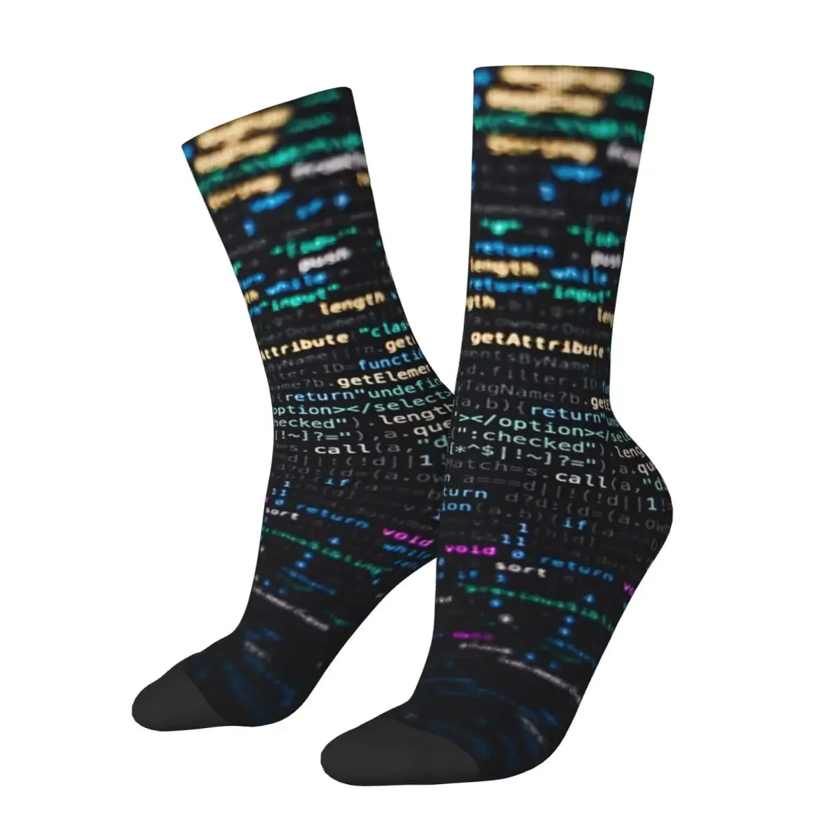 

Software Developer Programming Code On Black Background Socks Harajuku High Quality Stockings for Man's Woman's Christmas Gifts