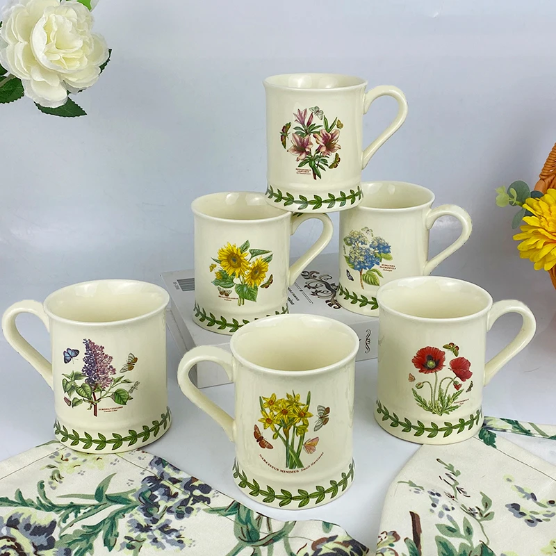 New British ceramic mug plant flower V-shaped water tea coffee European milk cup