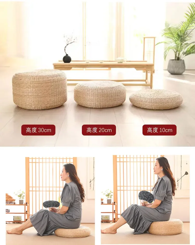 Straw futon seat cushion Japanese tatami meditation kneeling prayer mat Hand woven natural cushion 5