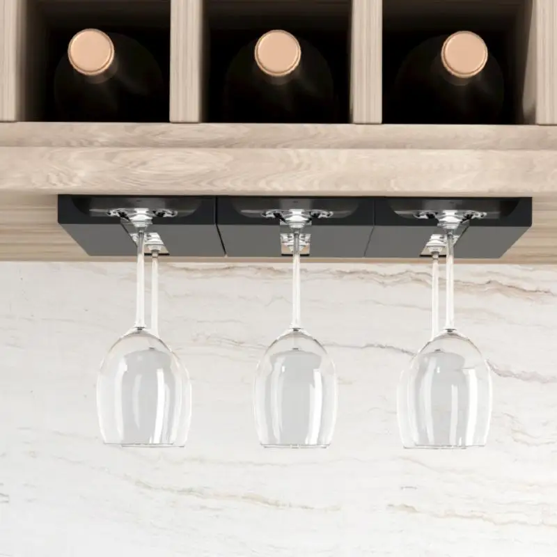 2pcs Wine Glass Holder Wall Mounted Punch-free Hanging Glass Cup Rack Glassware Drying Cabinet Storage Kitchen Shelf Organizer 5