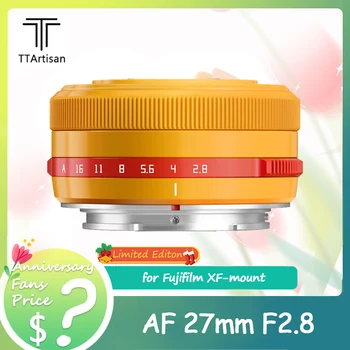 TTArtisan 카메라 촬영용 크리스마스 한정판 에디톤 렌즈, 후지필름 XF 마운트 XS20 XT5 스티커 포함, AF 27mm F2.8