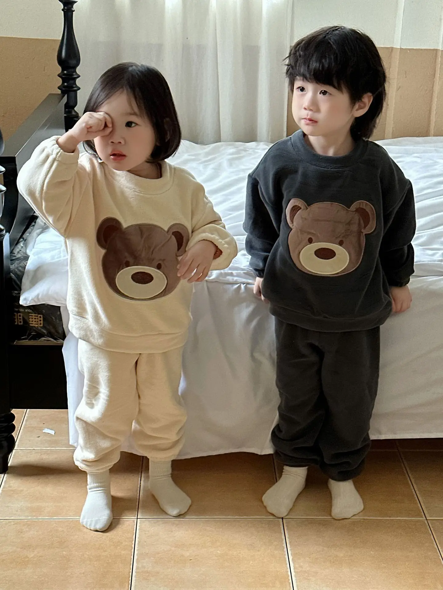

Winter Warm Baby Girls Boys Embroidery Cartoon Fleece Coat Tops+Pant Suit School Kids 2PCS Homewear Child Loungewear Set 1-10Yrs