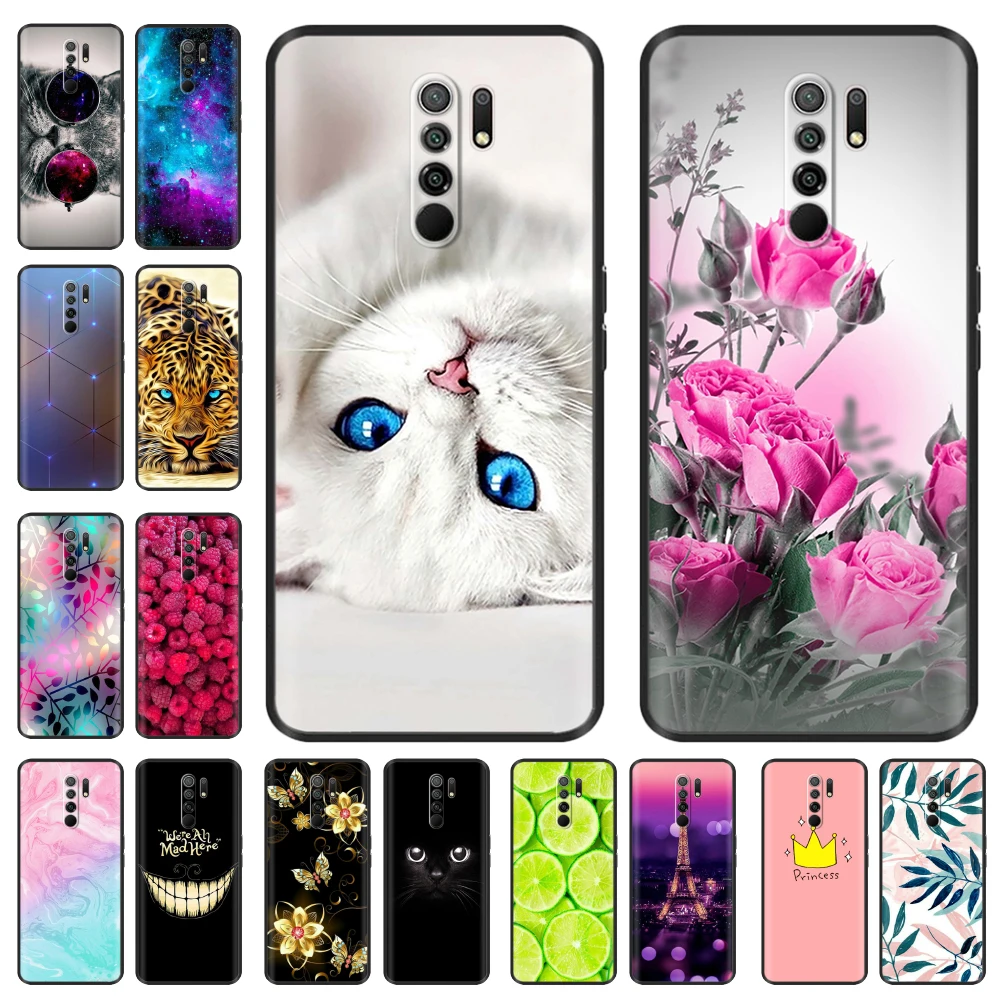 Silicon Case for Xiaomi Redmi 9 Redmi9 Case Back Cover Coque Funda Shell Soft Black TPU Cute Cartoon Phone Bag Bumper Protective