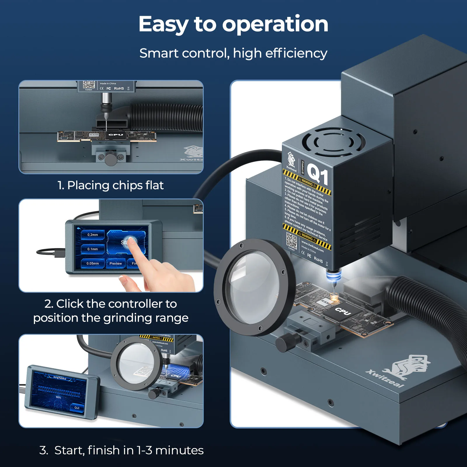 Xwitzeal Q1 Mobile Phone IC Chip Grinding Machine, Desktop Automatic Grinding 26000r/m Rotary Tool Kits for Phone Repair 3