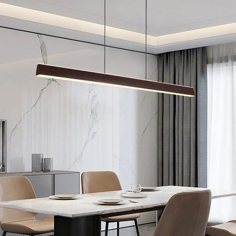Modern Walnut Wood Long Bar Pendant Lights Dining Room Kitchen Island Adjustable Height Hanging Light Living Room Droplight pendant lights pendant lamp