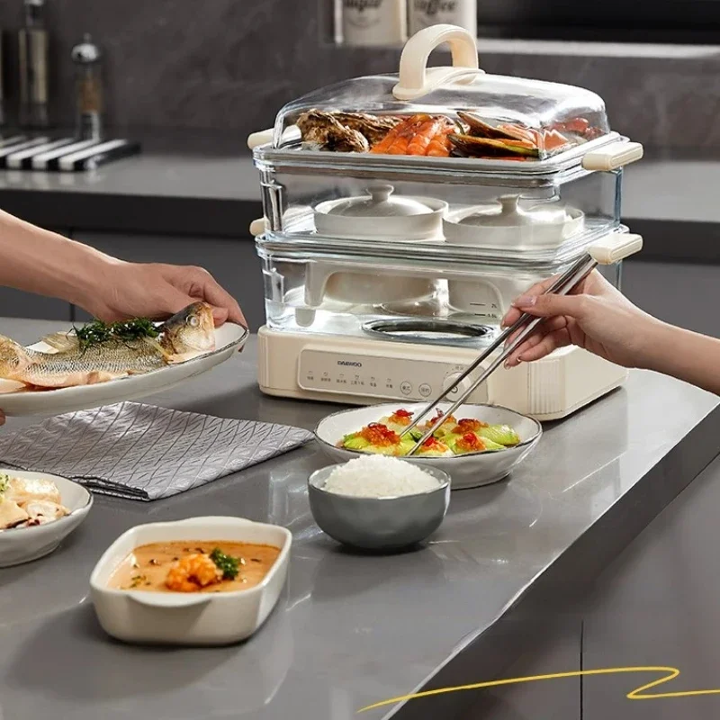 Glass Electric Steamer Multi-Functional Reservation Three-Layer Steaming Integrated Stainless Steel Steam Box Large Capacity