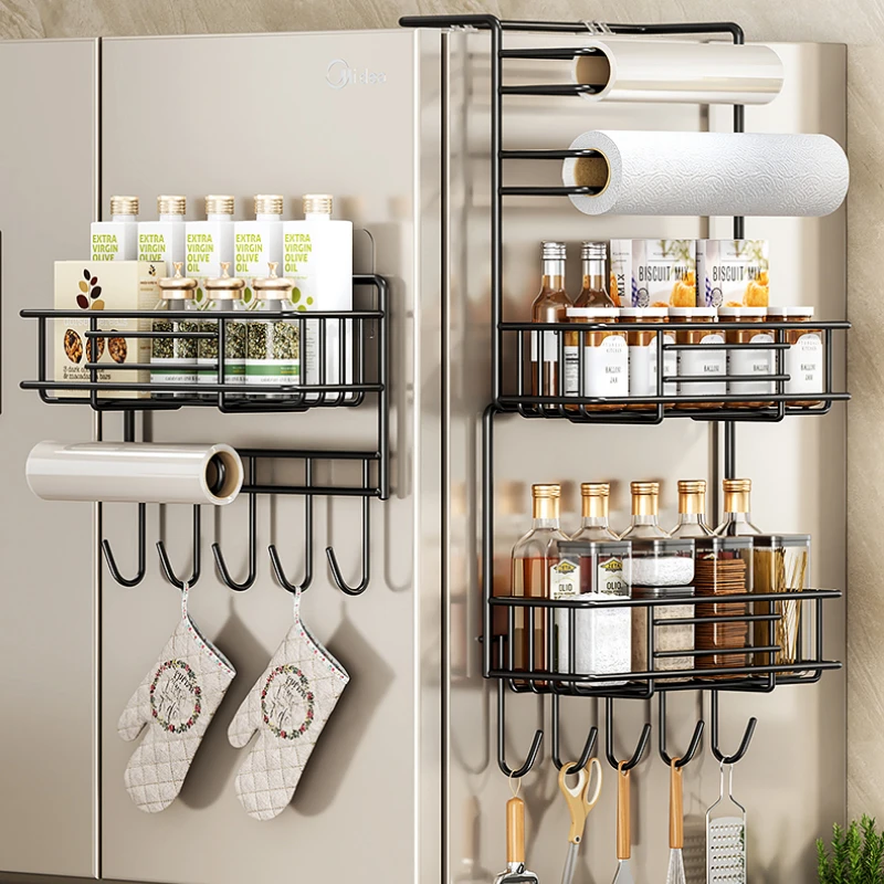 Kitchen Refrigerator Side Shelf Space-Saving Spice Storage Rack No Drilling Required Fridge Organizer Magnetic Spice Rack