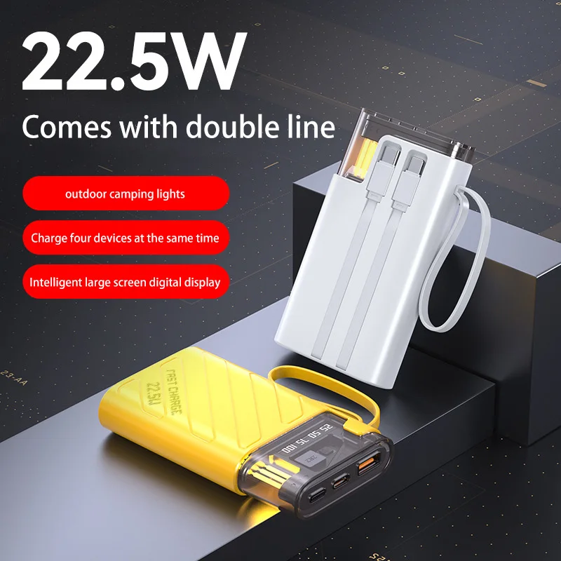 케이블이 달린 미니 보조배터리, 30000mAh 대용량, 휴대용 초고속 충전 보조베터리, 아이폰 샤오미 외장 배터리 