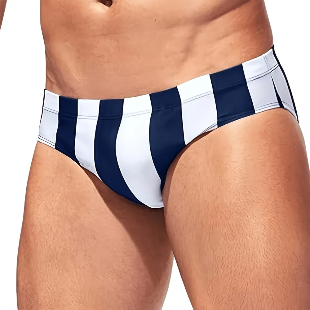 Men's Triangular Elastic Swimming Trunks Vertical Stripes Sports Swimsuits Shorts