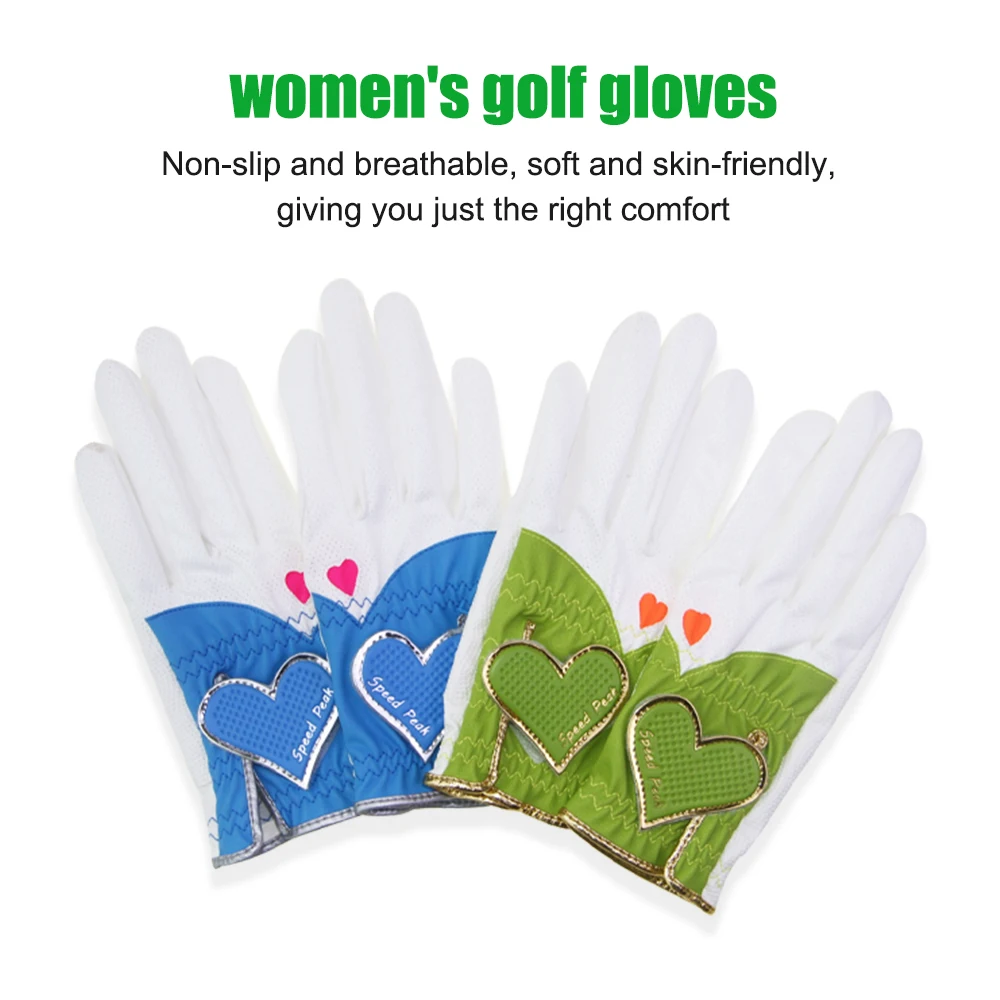 1 Pair Golf Gloves Women Left and Right Hand Genuine Leather Lycra Non-Slip Fabric Breathable Heart style Soft Sports Gloves
