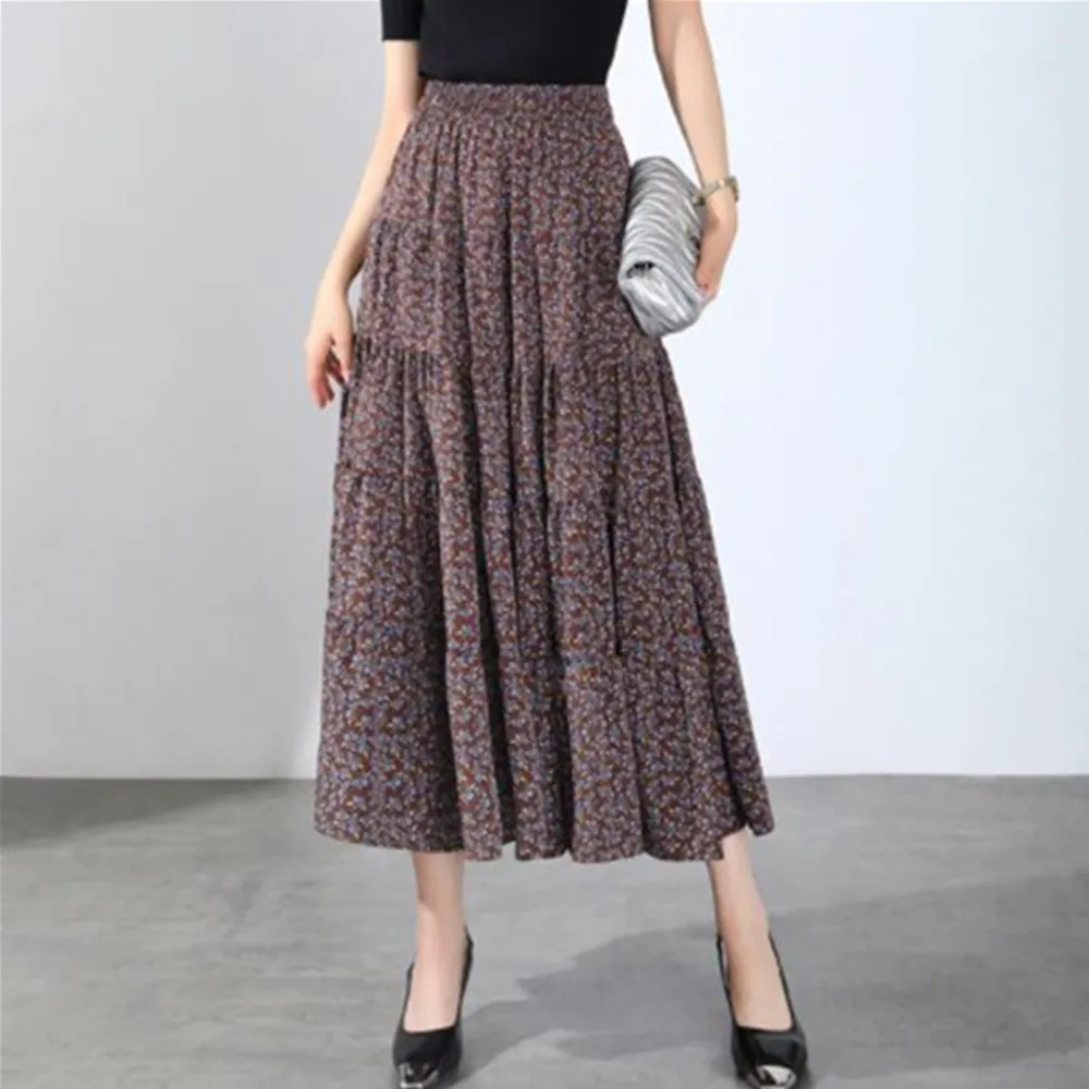 Casual Women Summer Long Skirts High Waist A Line Full Length Skirt Bohemian Floral Print Maxi Pleated Skirt Faldas Mujer 2022 skater skirt