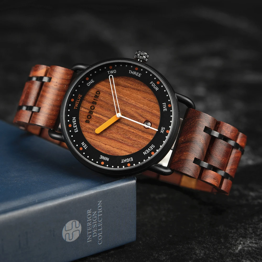 BOBO BIRD Men's Quartz Watch Luxury Wood WristWatch For Men masculino Leather Strap Timepiece часы мужские CustomGift