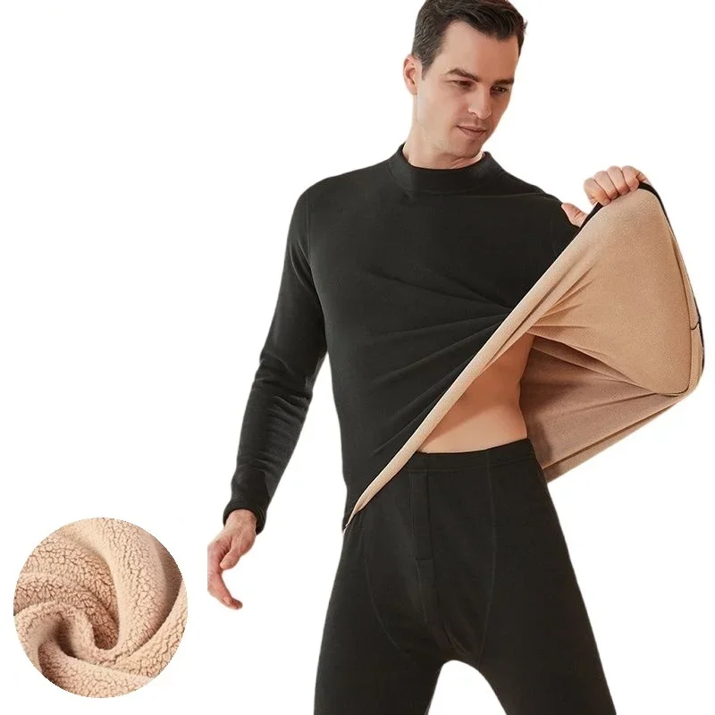 Winter Thermal Underwear Men Mock-neck First Layer 2 Pieces Under Panties and Undershirts Keep Warm Clothing Elastic L-4XL