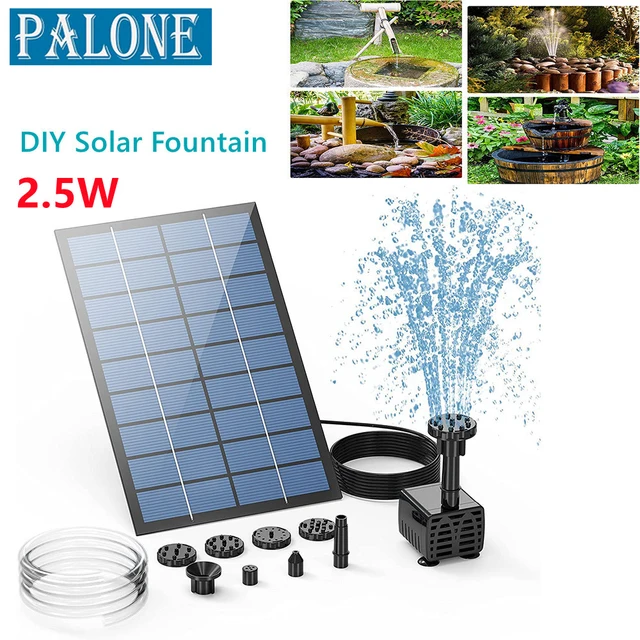 Palone 2,5 W -Os Napenergia -Szökőkút Szivattyú, 6Nozzles És 4 Láb Vízcsővel, Napelemes Szivattyúval Madárfürdő, Tó, Kert Más Helyekhez.